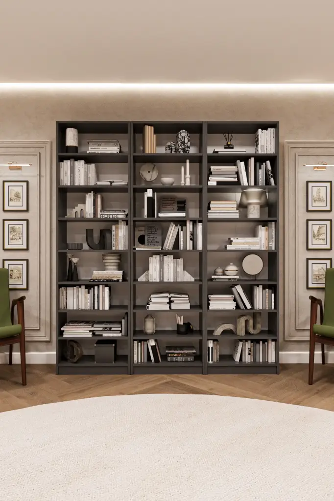 Koyu Gri Üç Modüllü Kitaplık %100 MDFLAM K-27