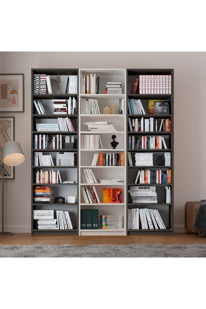 Koyu Gri & Beyaz Kitaplık %100 MDFLAM K-28