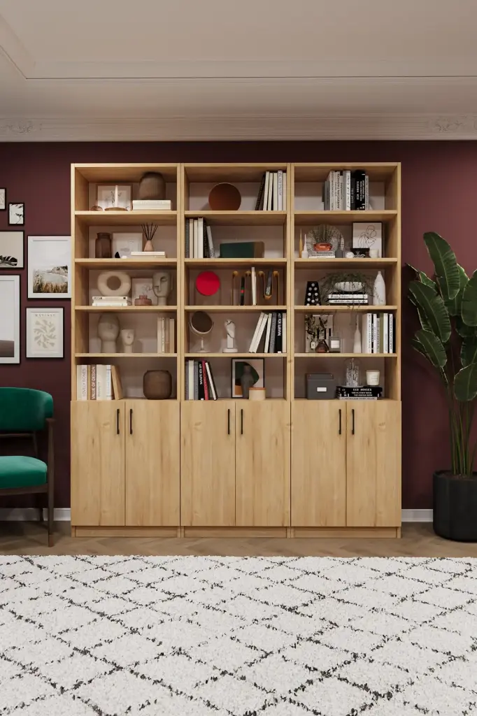 Safir Meşe Kapaklı Üç Modüllü Kitaplık K-51