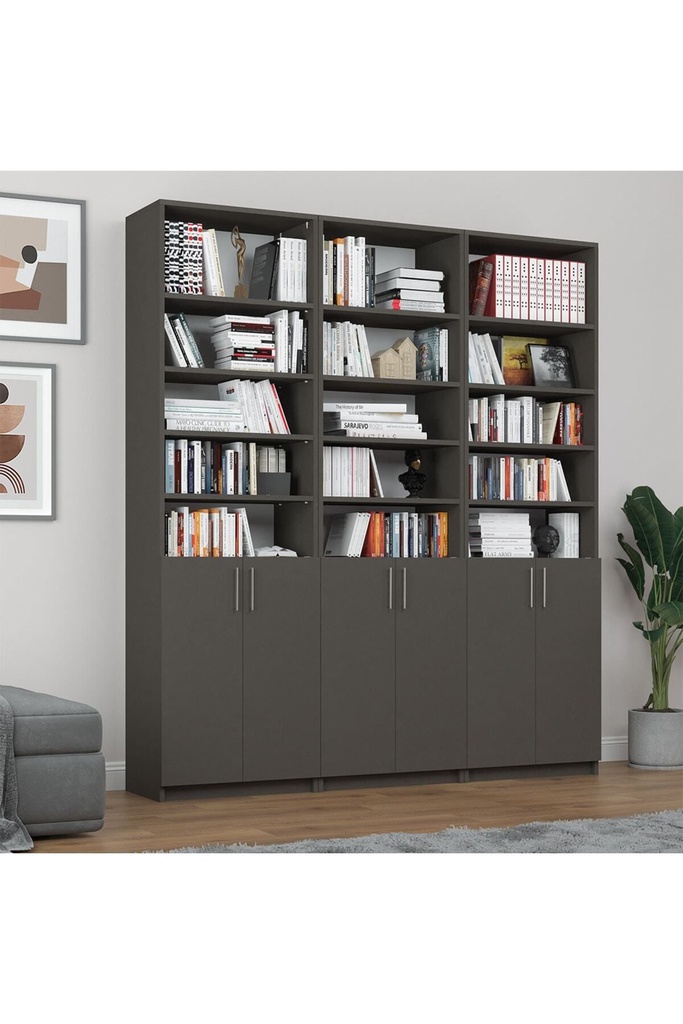 Koyu Gri Kapaklı Kitaplık %100 MDFLAM K-57
