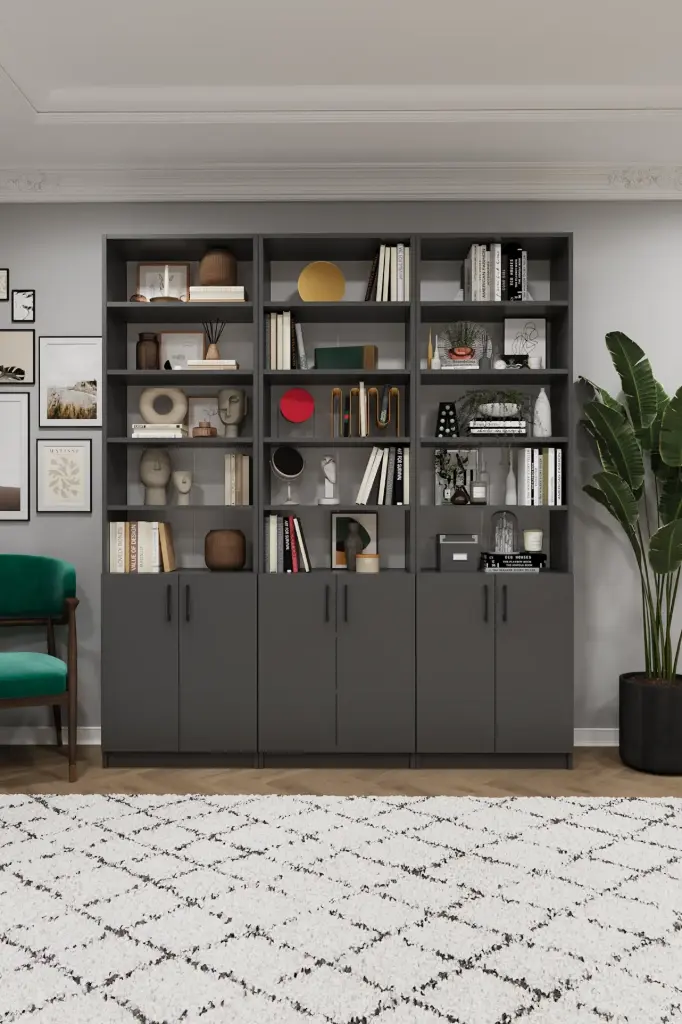 Koyu Gri Kapaklı Kitaplık %100 MDFLAM K-57