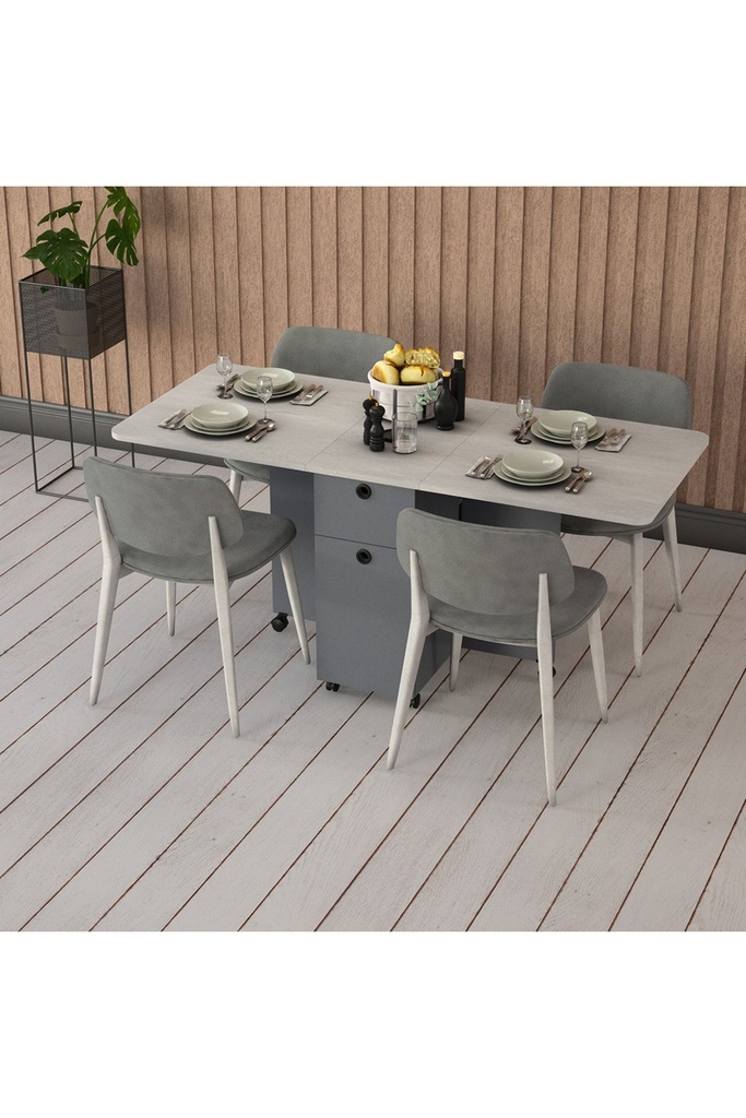 Koyu Gri & Retro Taş Katlanır Mutfak Masası KM-04