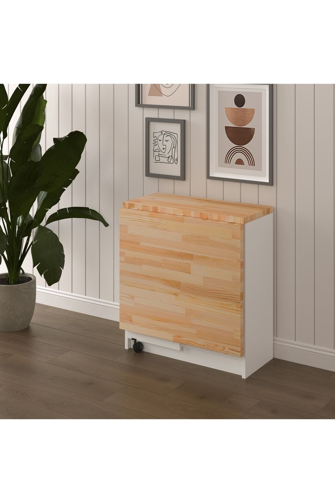 Masif Ahşap Tablalı Katlanır Masa - Çalışma/Yemek/Mutfak Masası KM-26 ÇAM