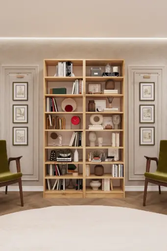 [K10] Safir Meşe İki Modüllü Kitaplık K-10