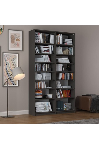 [K16] Koyu Gri İki Modüllü Kitaplık %100 MDFLAM K-16