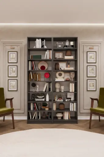 [K16] Koyu Gri İki Modüllü Kitaplık %100 MDFLAM K-16