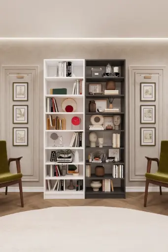 [K17] Beyaz & Koyu Gri Kitaplık %100 MDFLAM K-17