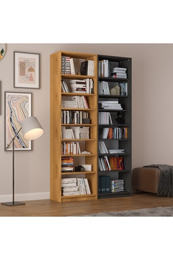 [K18] Petra & Koyu Gri İki Modüllü Kitaplık K-18