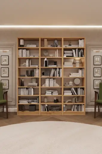 [K21] Safir Meşe Üç Modüllü Kitaplık K-21
