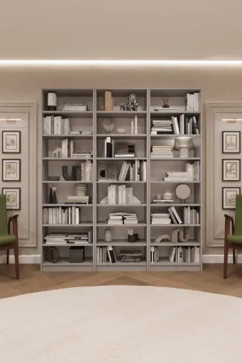 [K22] Kül Gri Üç Modüllü Kitaplık %100 MDFLAM K-22