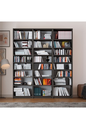 [K27] Koyu Gri Üç Modüllü Kitaplık %100 MDFLAM K-27