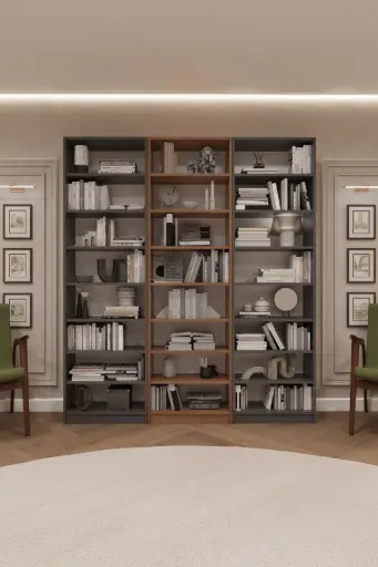 [K29] Koyu Gri & Petra Üç Modüllü Kitaplık K-29