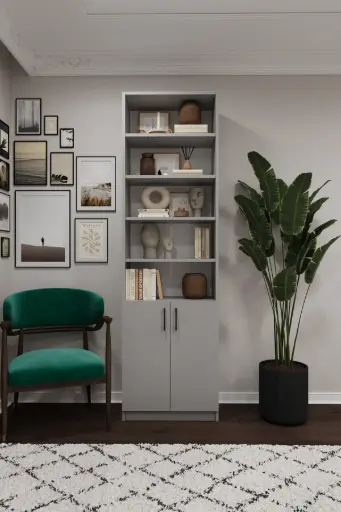 [K33] Kül Gri Kapaklı Kitaplık %100 MDFLAM K-33