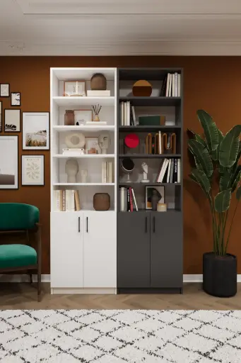 [K47] Beyaz & Koyu Gri Kapaklı Kitaplık %100 MDFLAM K-47