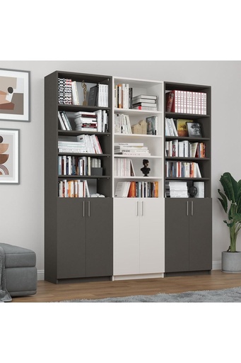 [K58] Koyu Gri & Beyaz Kapaklı Kitaplık %100 MDFLAM K-58