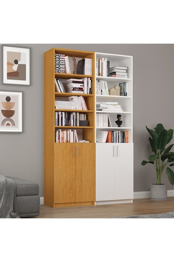 [K49] Afrika Ceviz & Beyaz Kitaplık %100 MDFLAM K-49