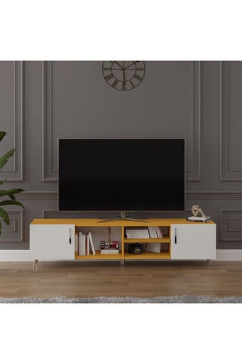 [T14] TV Ünitesi Beyaz & Afrika Ceviz 180 CM %100 MDFLAM T-14