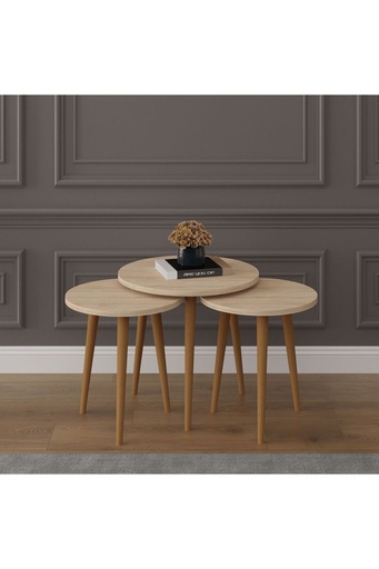 [SEHPA01] 3’lü YUVARLAK ZİGON SEHPA AHŞAP AYAKLI