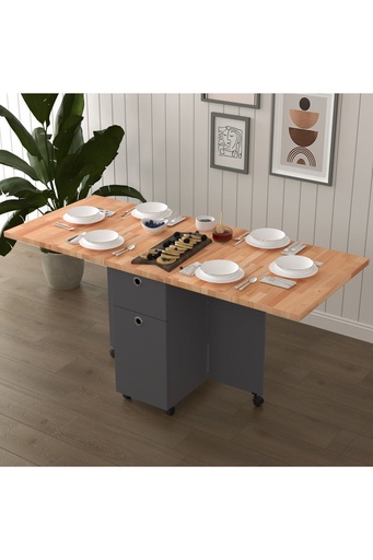 [KM25] Masif Ahşap Tablalı Antrasit Gövde Katlanır Masa - Çalışma Yemek Mutfak Masası ASRATREND KM-25 KAYIN