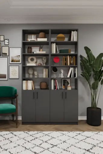 [K46] Koyu Gri Kapaklı Kitaplık %100 MDFLAM K-46